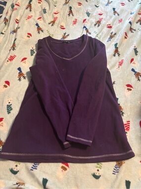 George Purple Crewneck Long Sleeve Top with Contrast Stitching